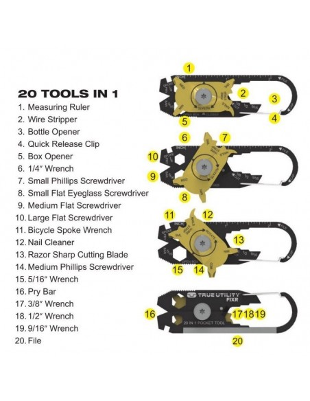 Mosquetón de bolsillo - 20 herramientas en una!